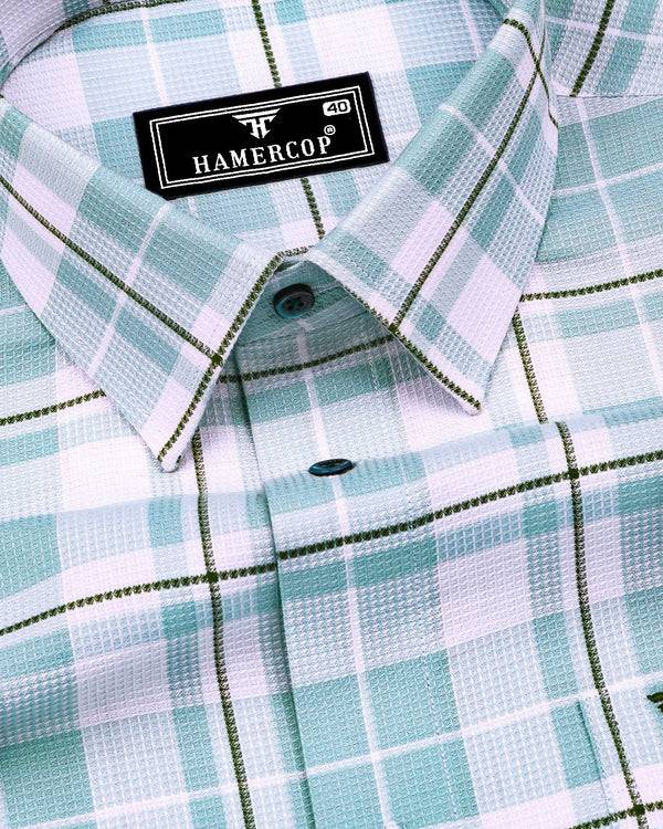 Combon Green With White Waffle Dobby Check Shirt