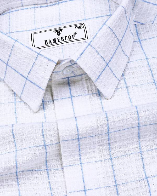 Mosta Blue With White Waffle Dobby Check Shirt