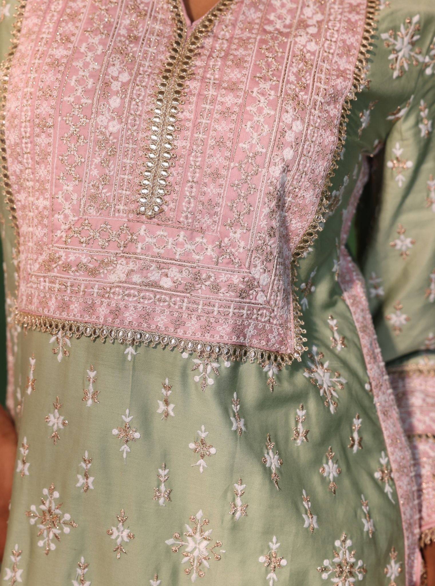 Nikhat Pima Satin Green Kurta Set