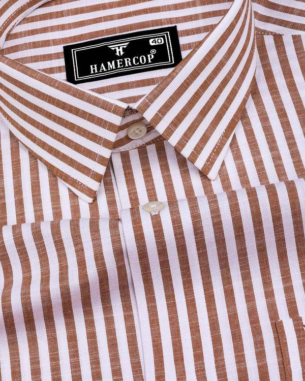 Alexa Cream With White Stripe Linen Cotton Formal Shirt