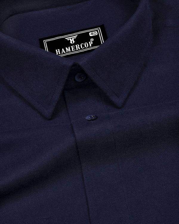 Navyblue Self Stripe Plaid Flannel Solid Cotton Shirt