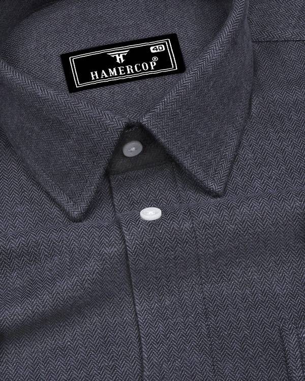 Zombie Gray Zigzag Texture Plaid Flannel Cotton Shirt