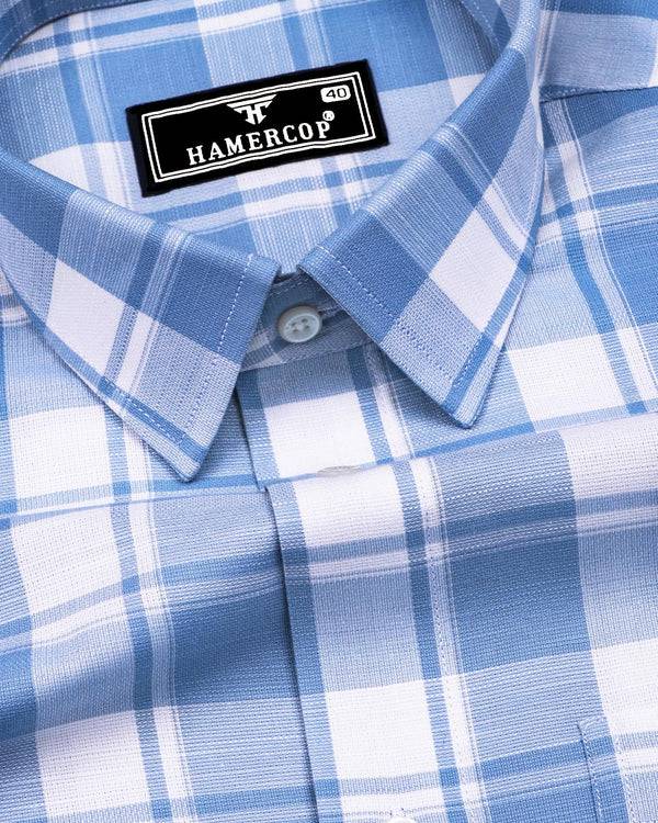 Blitar Blue With White Check Dobby Cotton Shirt