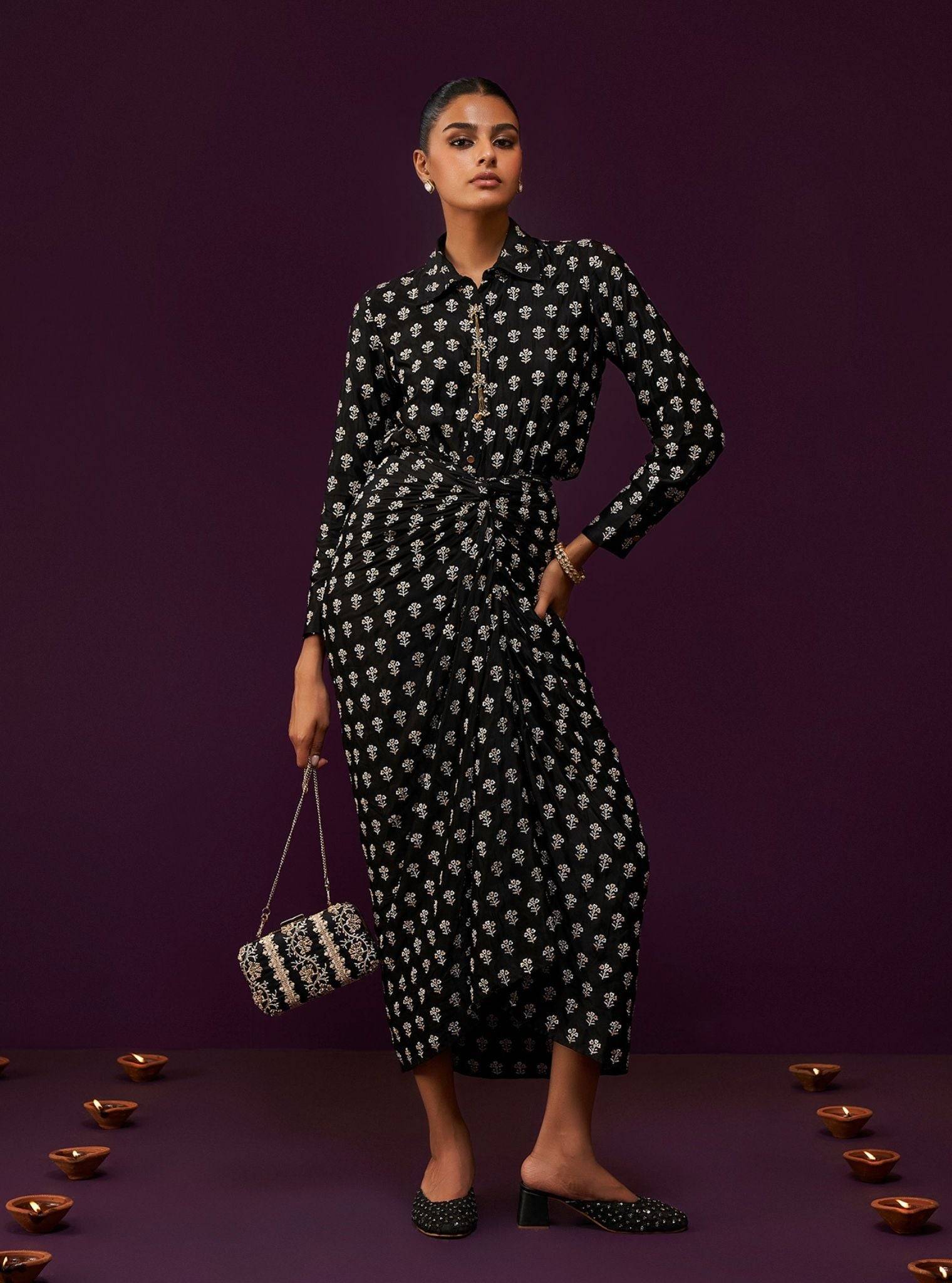 Florine Cupro Satin Black Co-ord Set