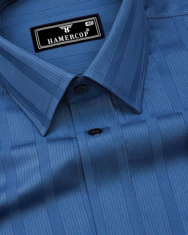 Scarpa Blue With Black Stripe Premium Cotton Shirt