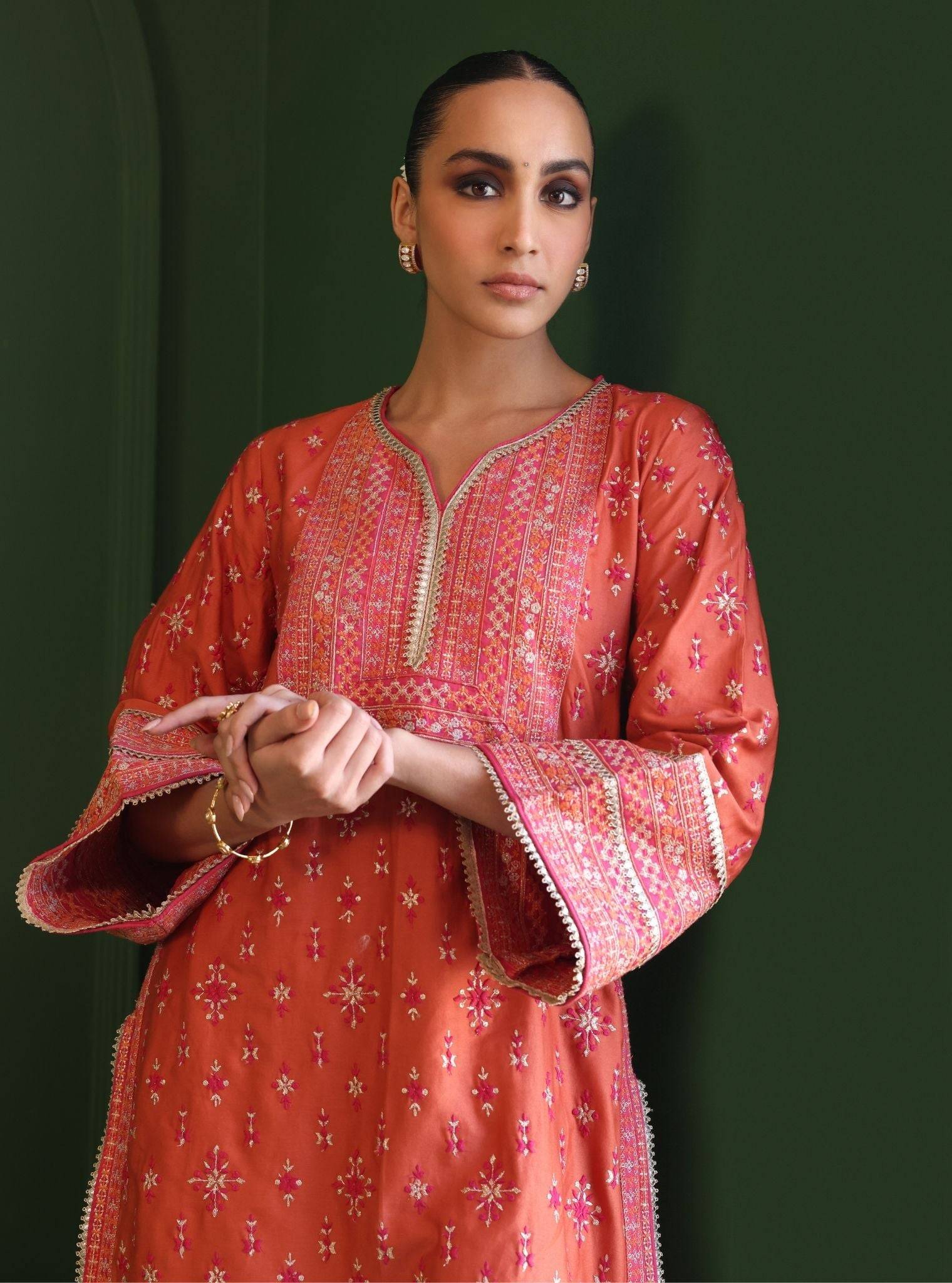 Nikhat Pima Satin Orange Kurta Set
