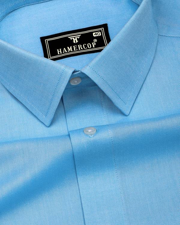 Aquarium Blue Plain Oxford Cotton Formal Shirt