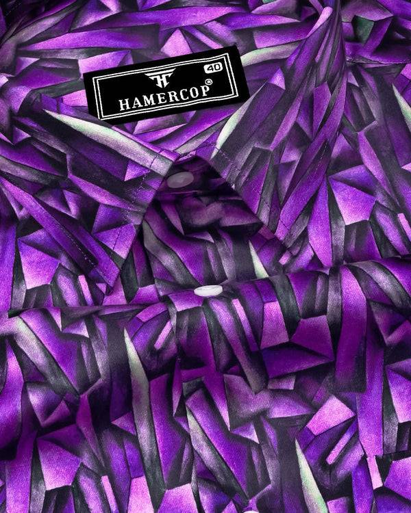 True Purple With Black Digital Print Cotton Shirt