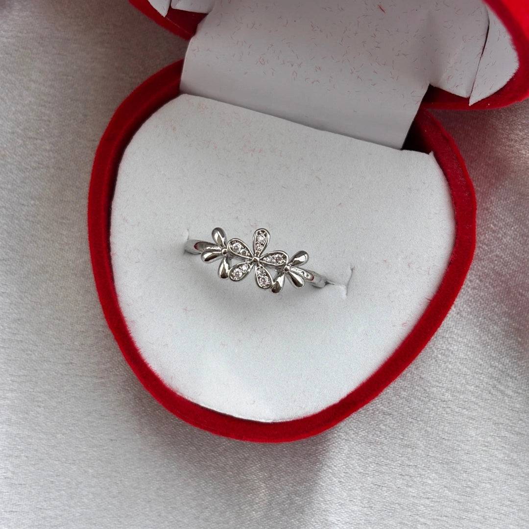 Adjustable Silver Flower Ring
