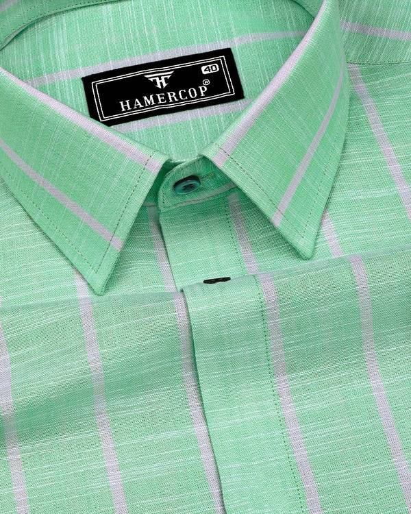 Mint Green With White Stripe Linen Cotton Shirt