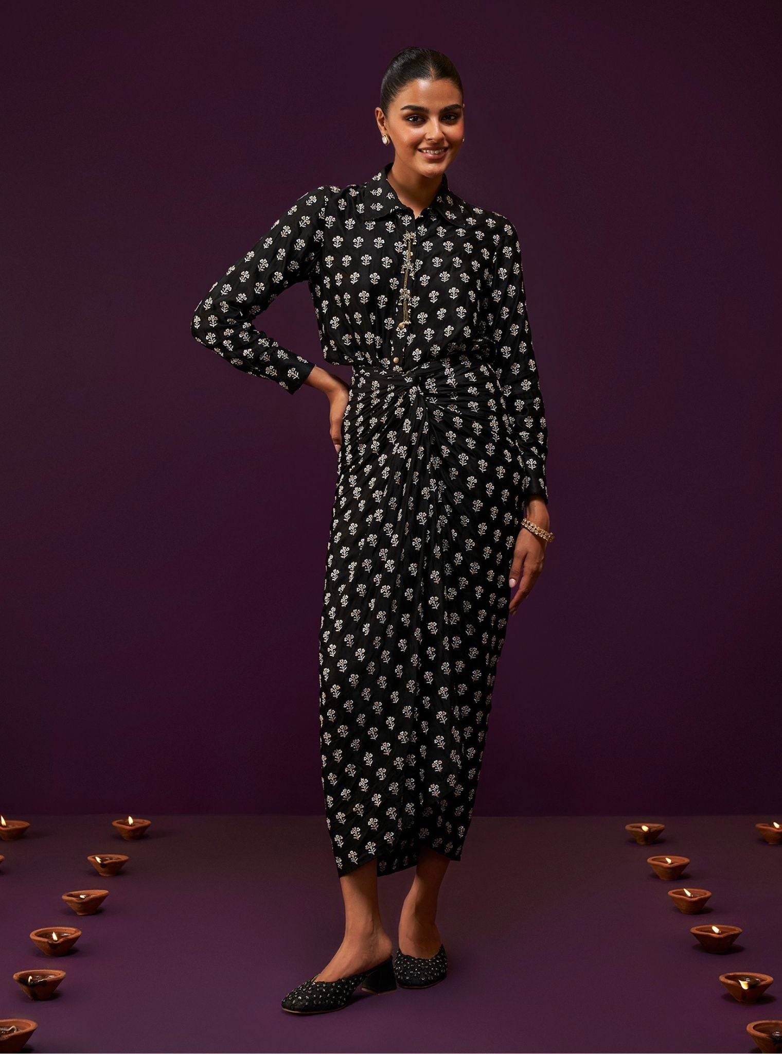 Florine Cupro Satin Black Co-ord Set