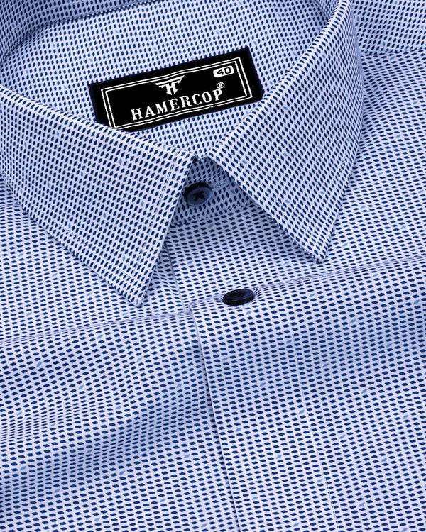 Blue Bell With White Printed Formal Cotton Shirt