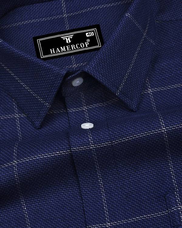 Dortan NavyBlue With Cream Dobby Broad Check Cotton Shirt