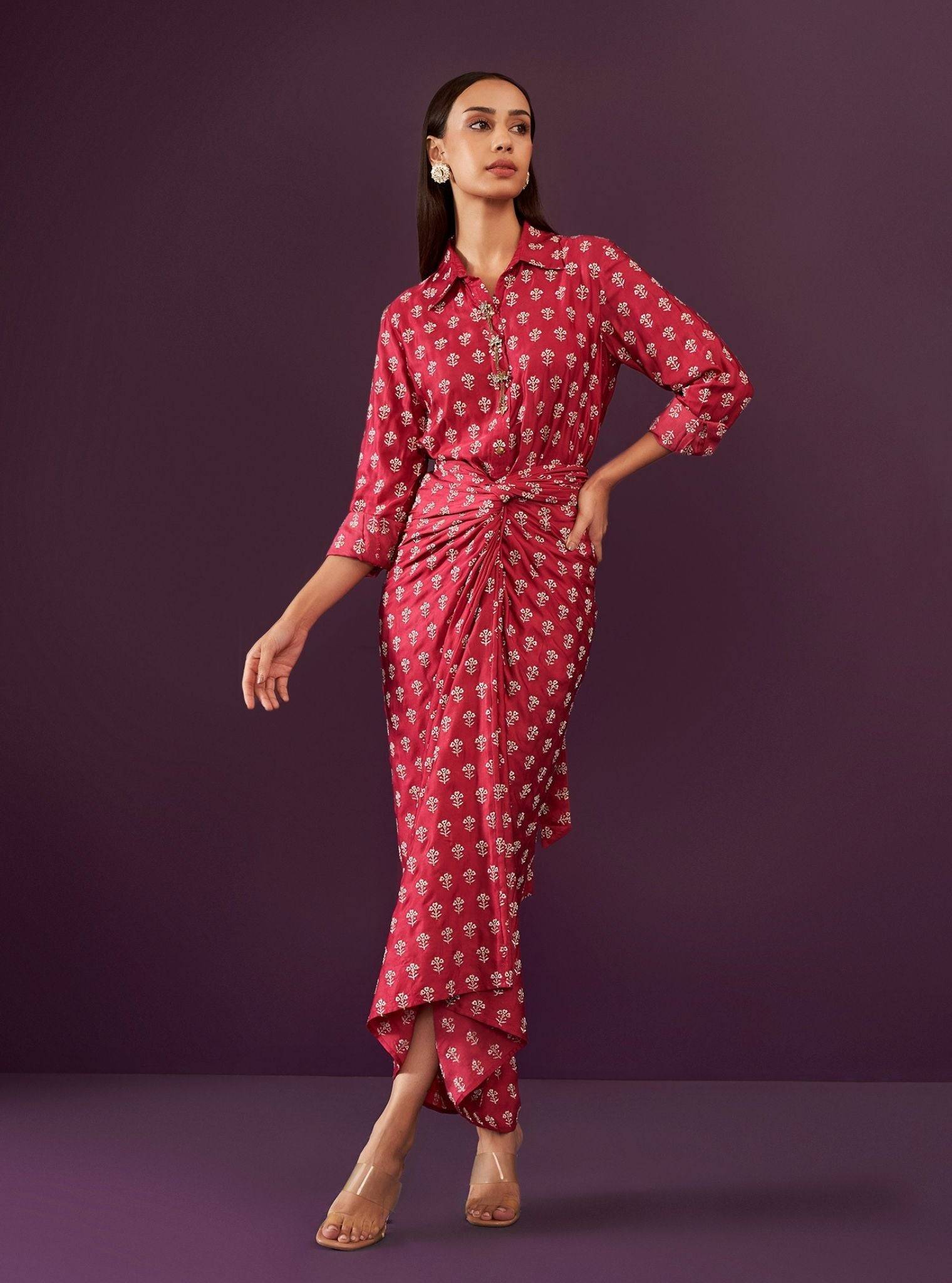 Florine Cupro Satin Fuschia Co-ord Set