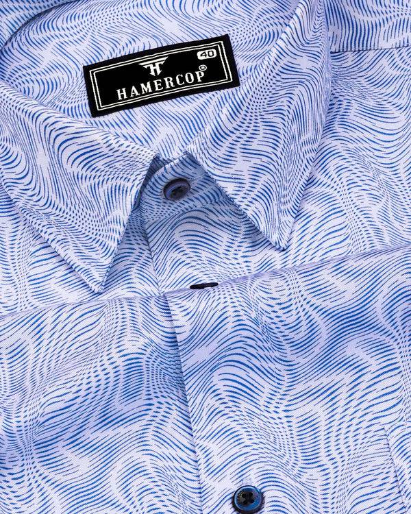 Ripple Blue With White Optical Printed Cotton Shirt