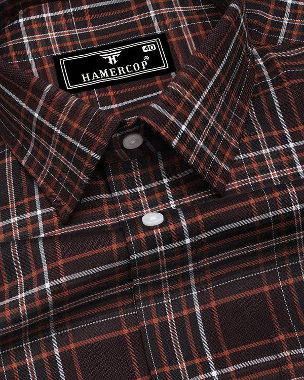 Delta Brown With White Twill Check Premium Cotton Shirt