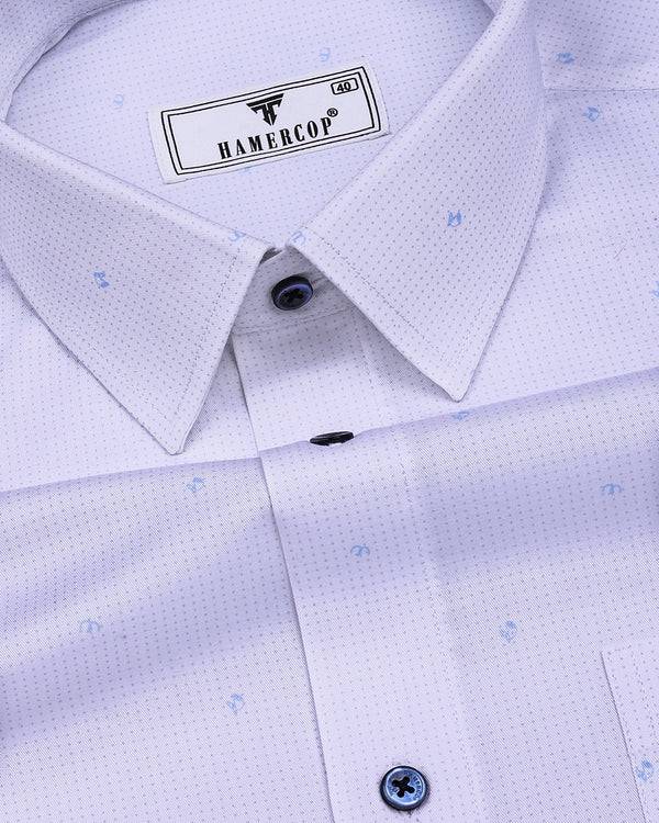 Space SkyBlue With White Small Polka Dot Printed Cotton Shirt