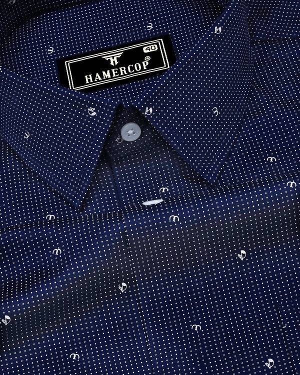 Space NavyBlue With White Small Polka Dot Printed Cotton Shirt