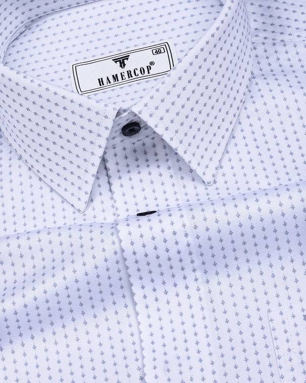 Cascade White With Gray Printed Formal Cotton Shirt