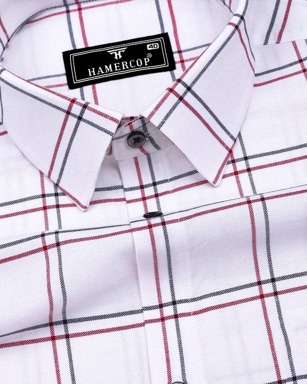 Skeldon Red With Blue Check White Oxford Cotton Shirt