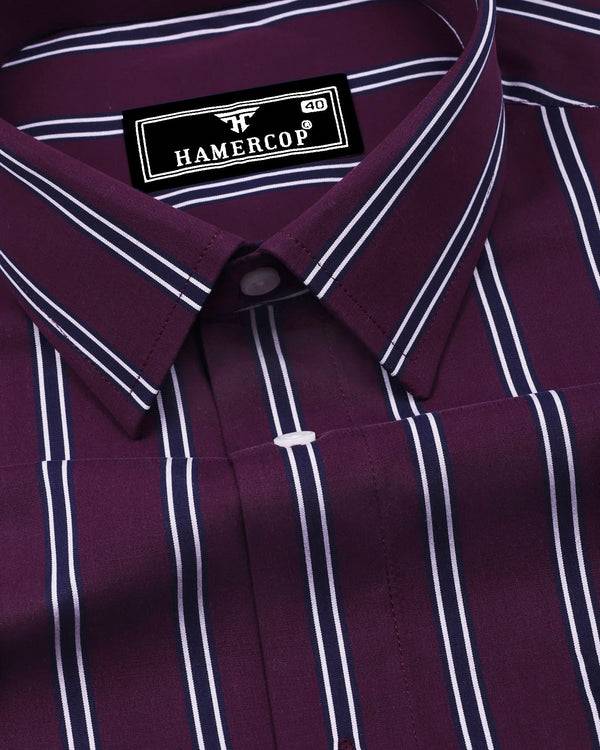 Ripe Plum Purple With Blue Stripe Premium Cotton Shirt