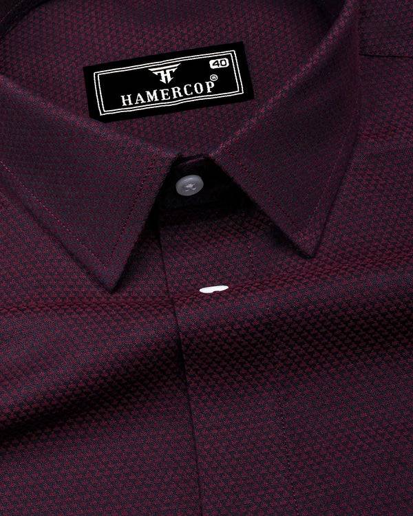 Caramel Maroon With Black Jacquard  Cotton Shirt