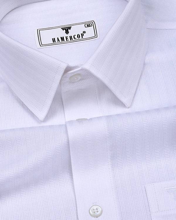 Cattle White Dobby Self Stripe Cotton Shirt