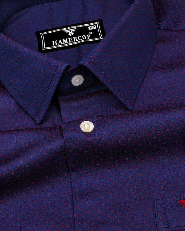 Leon Blue With Red Polka Jacquard Cotton Shirt