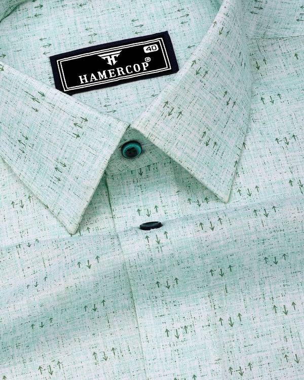 Tifton Green Arrow Printed Linen Cotton Shirt