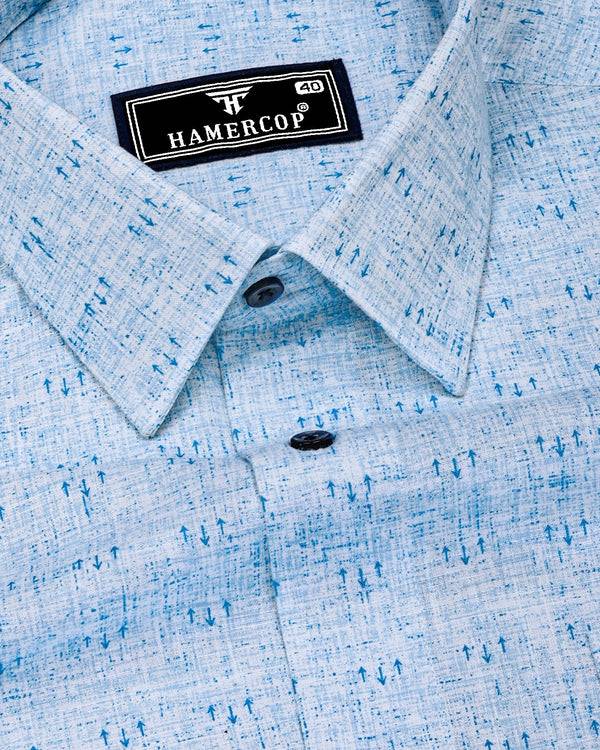 Tifton Blue Arrow Printed Linen Cotton Shirt