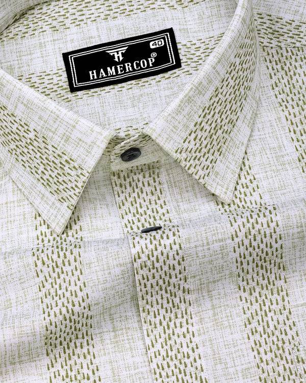 Unity Green With White Printed Linen Cotton Shirt