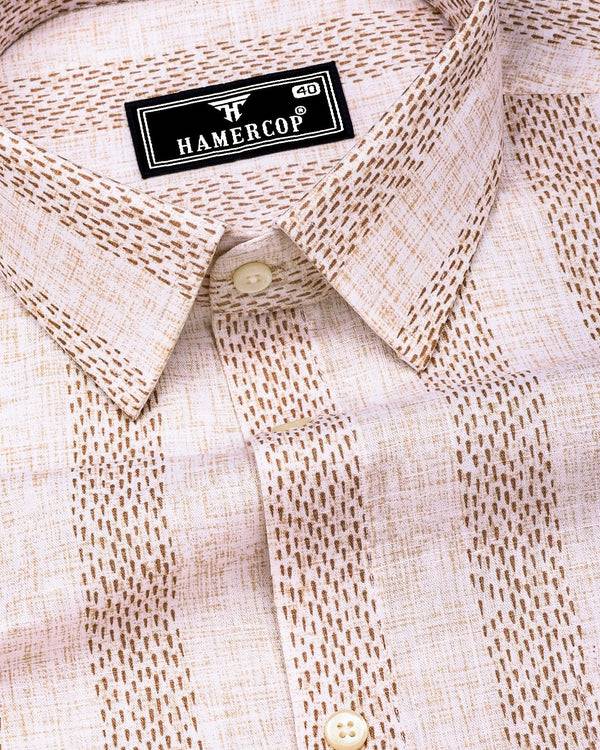 Unity Cream With White Printed Linen Cotton Shirt