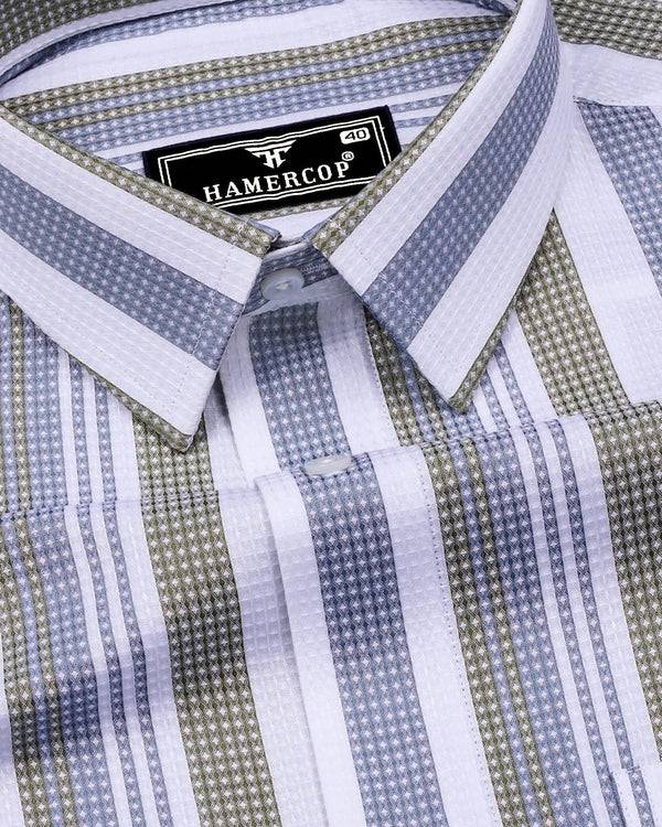 Barcilona Green With Gray Dobby Stripe Cotton Shirt
