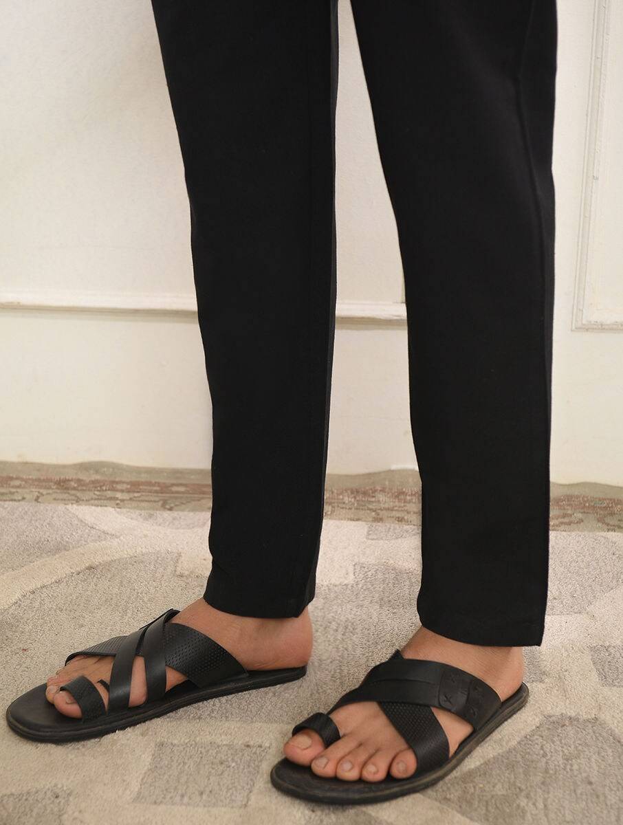 Men Black Cotton Blend Full Length Pyjamas