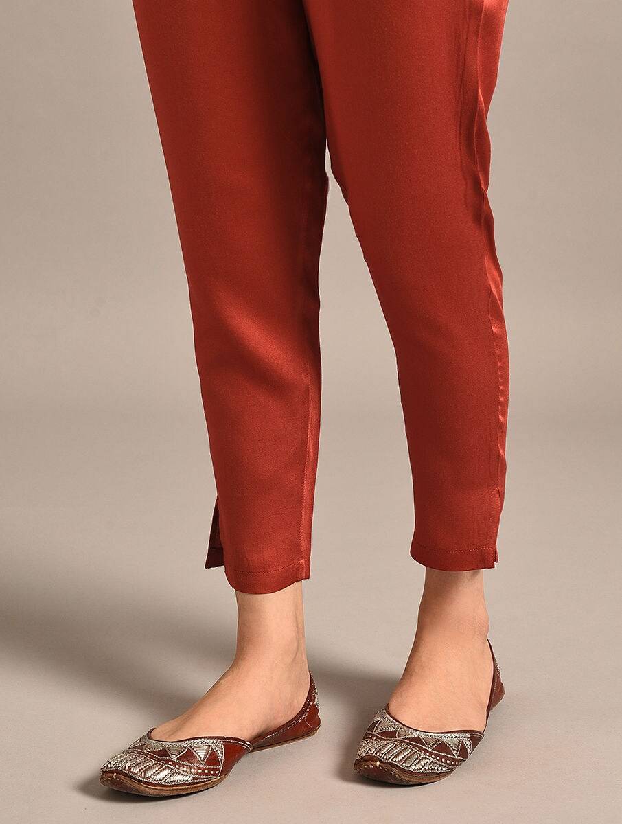 Women Red Modal Solid Ankle Length Regular Fit Pants