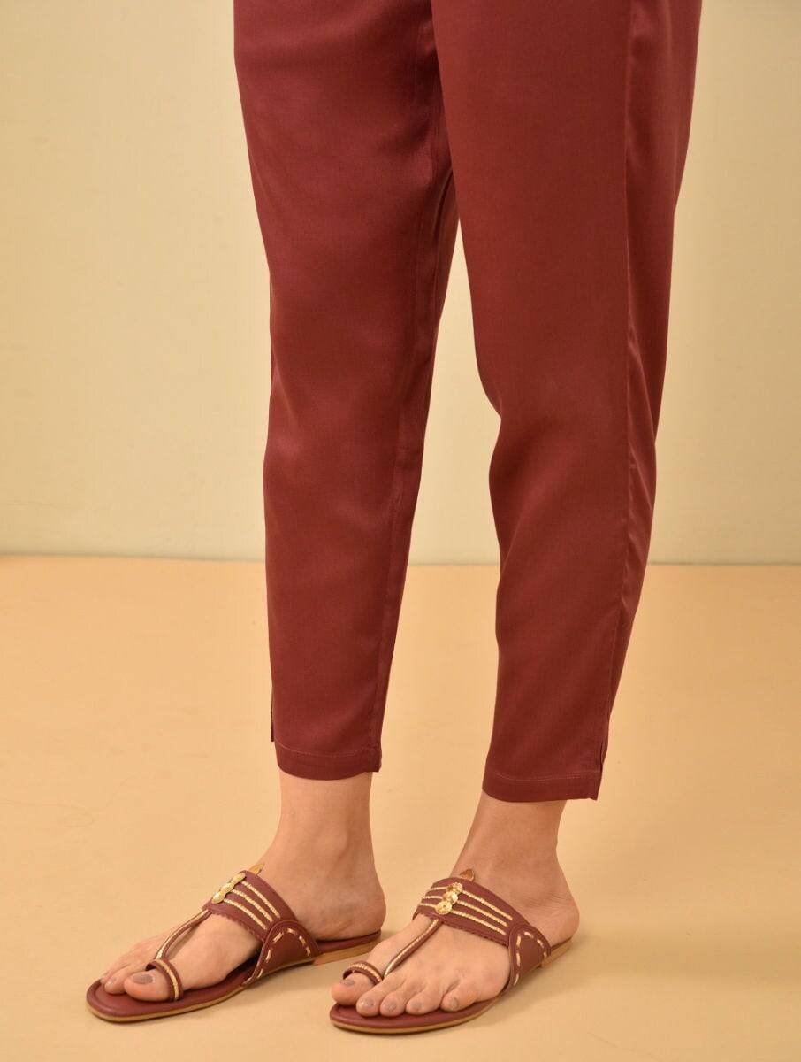 Women Red Modal Solid Ankle Length Regular Fit Pants