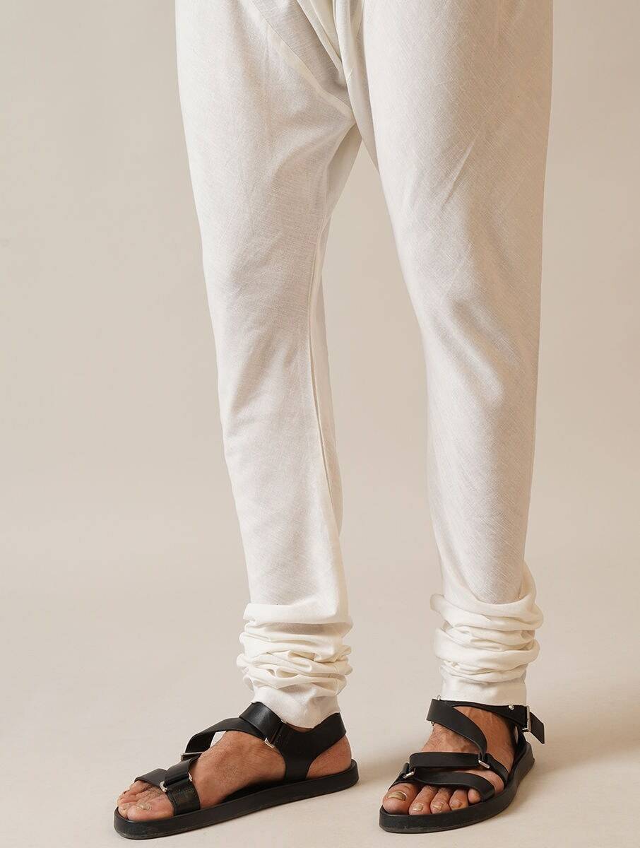 Men White Cotton Full Length Churidar