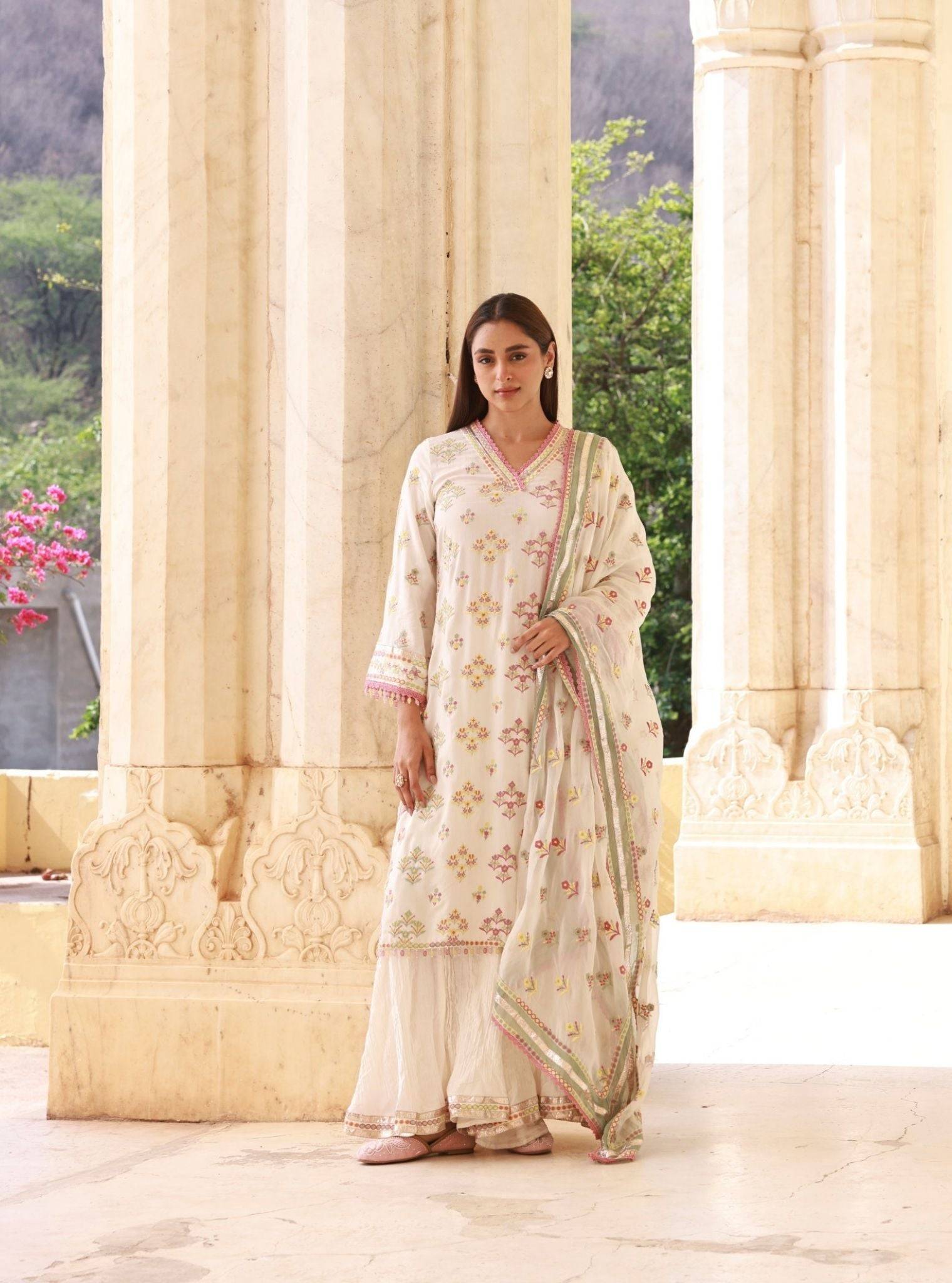 Anekya Lawn Off White Sharara Set
