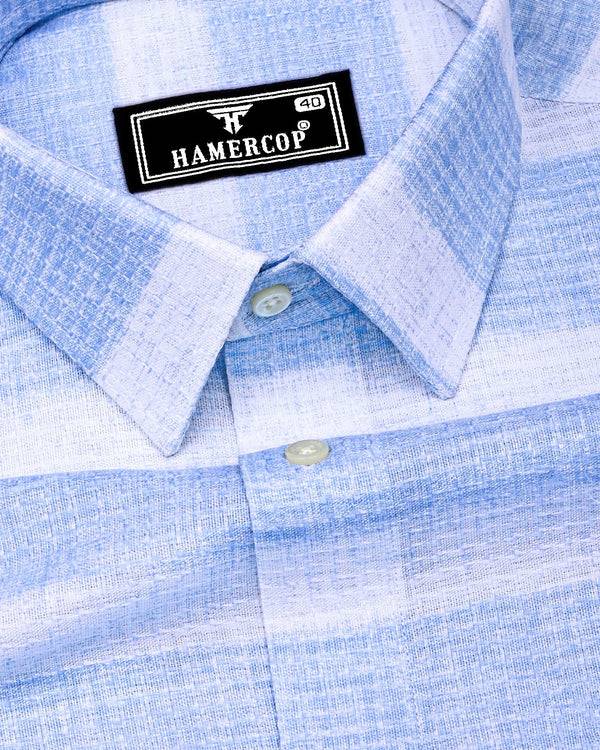 Croydon Blue With White Weft Stripe Dobby Cotton Shirt