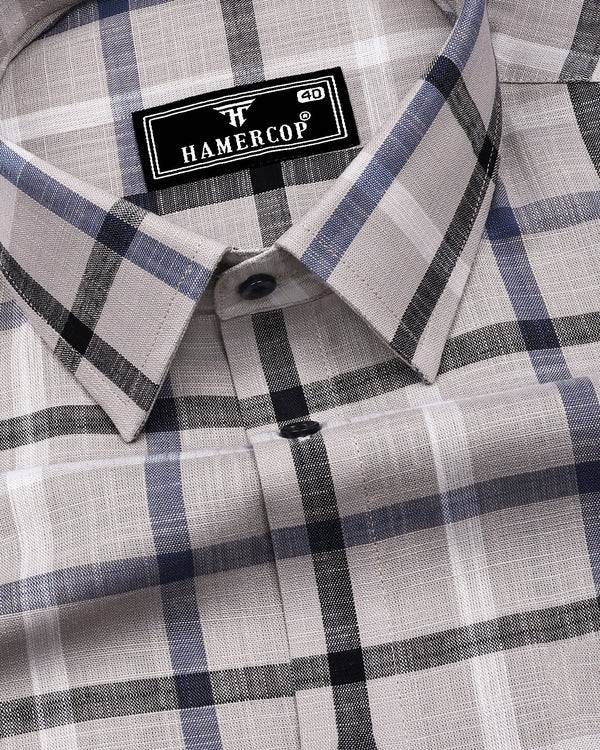 Arcore Gray With Black Check Linen Cotton Shirt