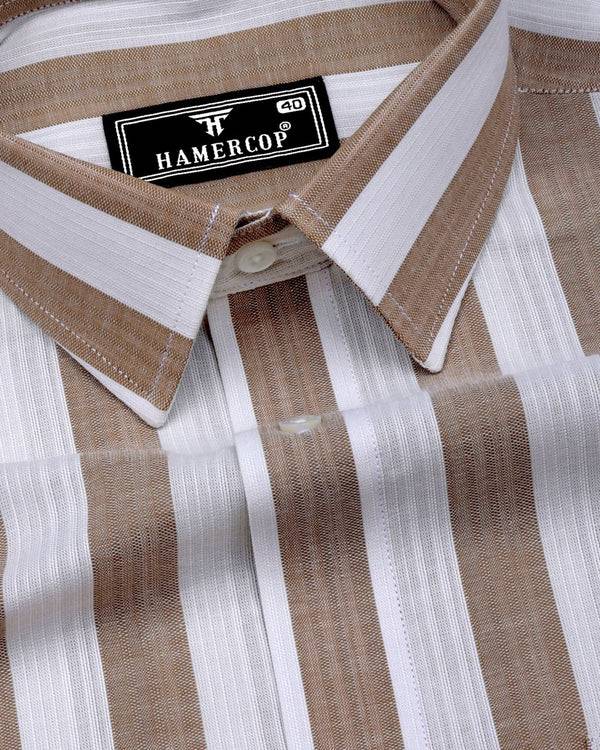 Colwood Cream With White Stripe Linen Cotton Shirt