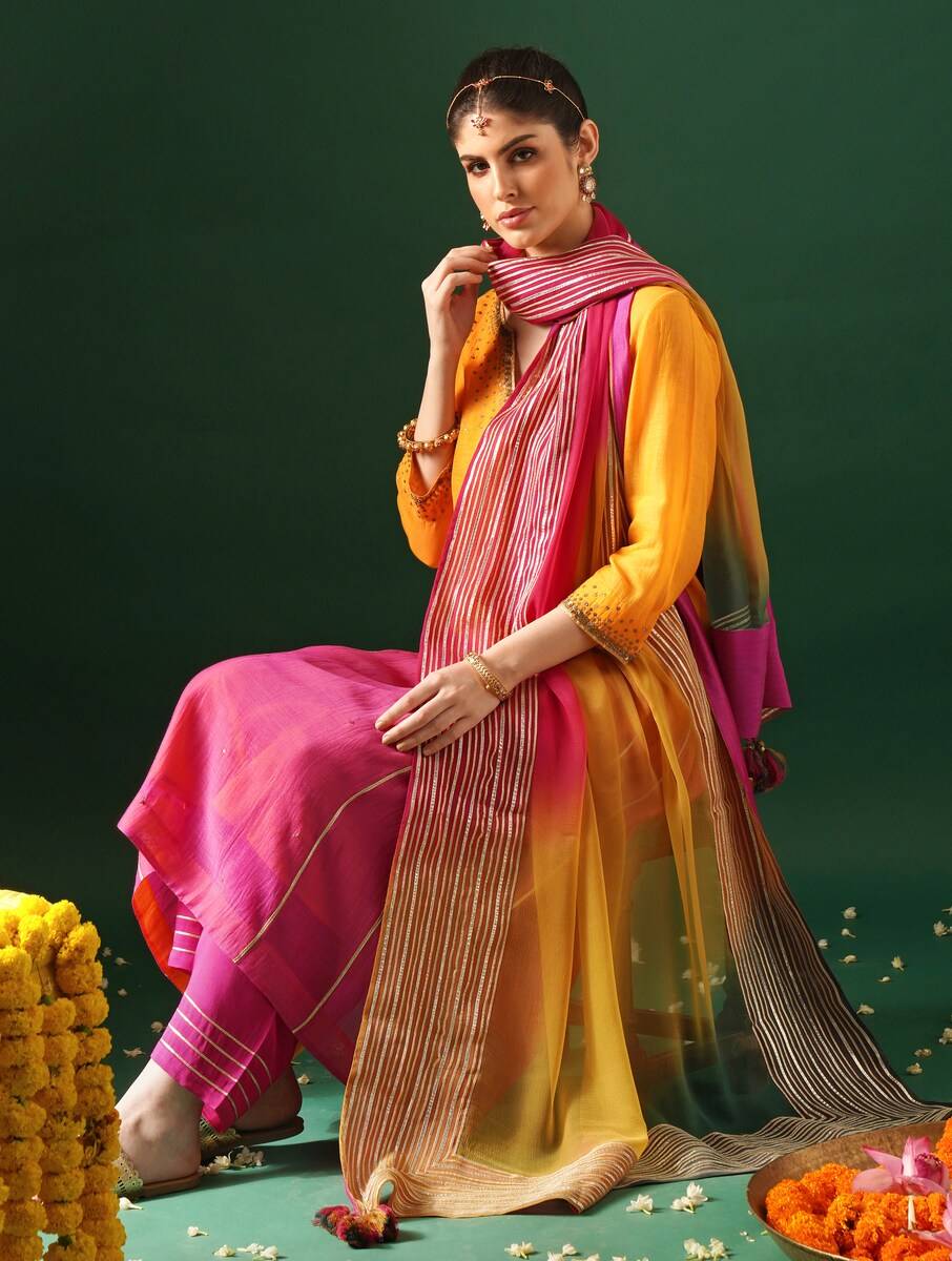 Women Multicolour Cotton Silk Gota Patti Collection Dupatta