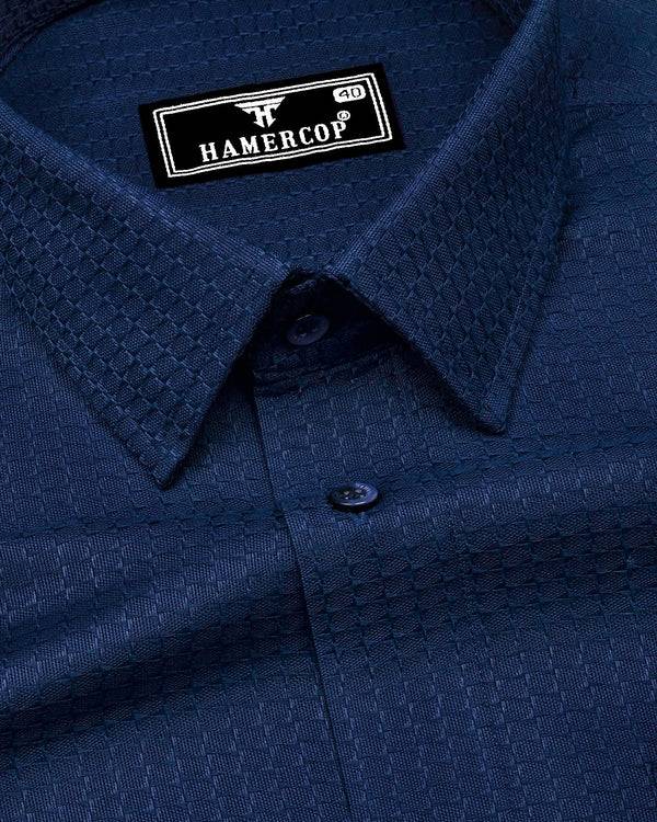 Coxen Navyblue Dobby Texture Cotton Shirt