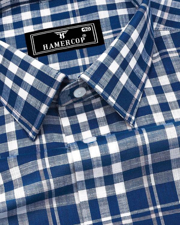 Ingrid Blue With White Check Linen Cotton Shirt