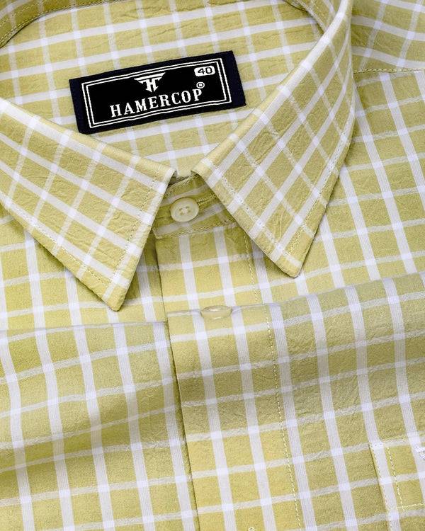 Yucca Sage Green With White Check Seersucker Cotton Shirt