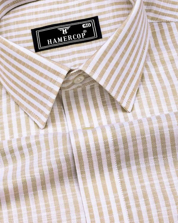 Wexford Cream With White Stripe Linen Cotton Shirt
