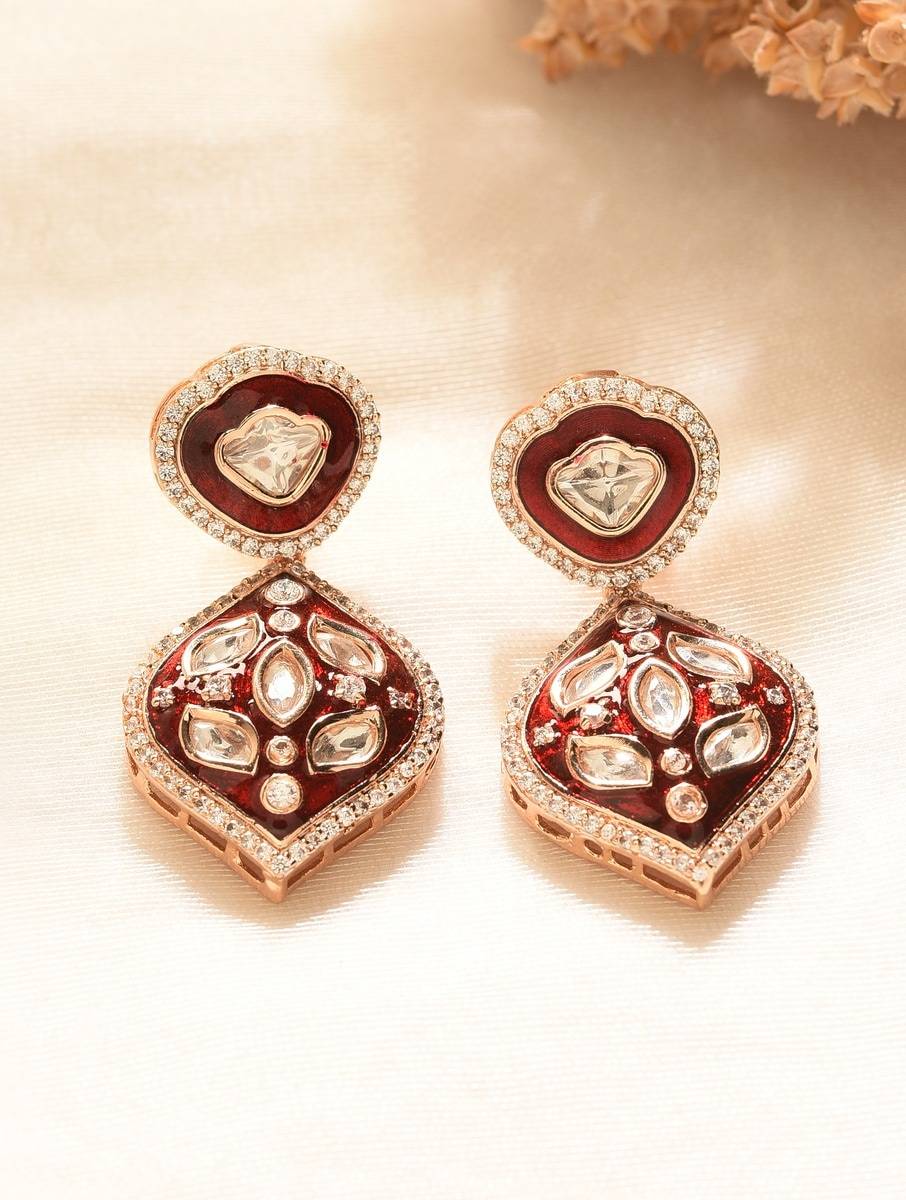 Women Kundan Brass Dangler Earrings