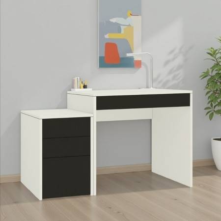 Eskada Study Desk cum Printer Table with 4 Handle Less Drawers in Ivory Carbon Black Colour