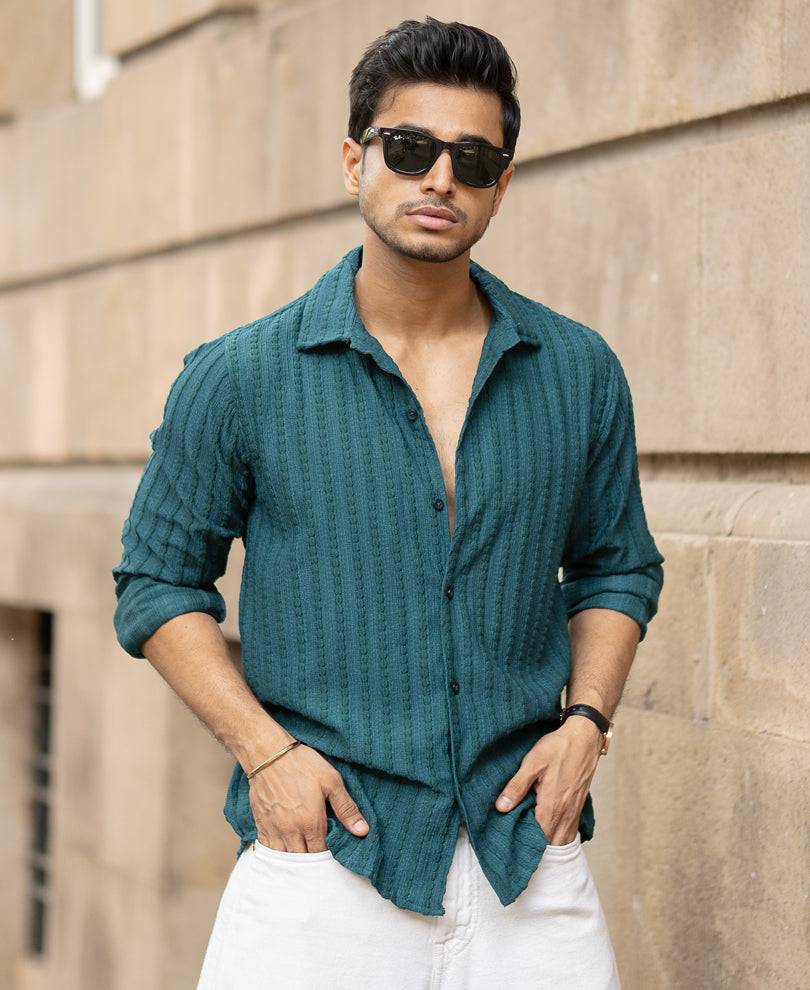 Green Regular Fit Structured Full Sleeves Shirt Buy @ ₹599