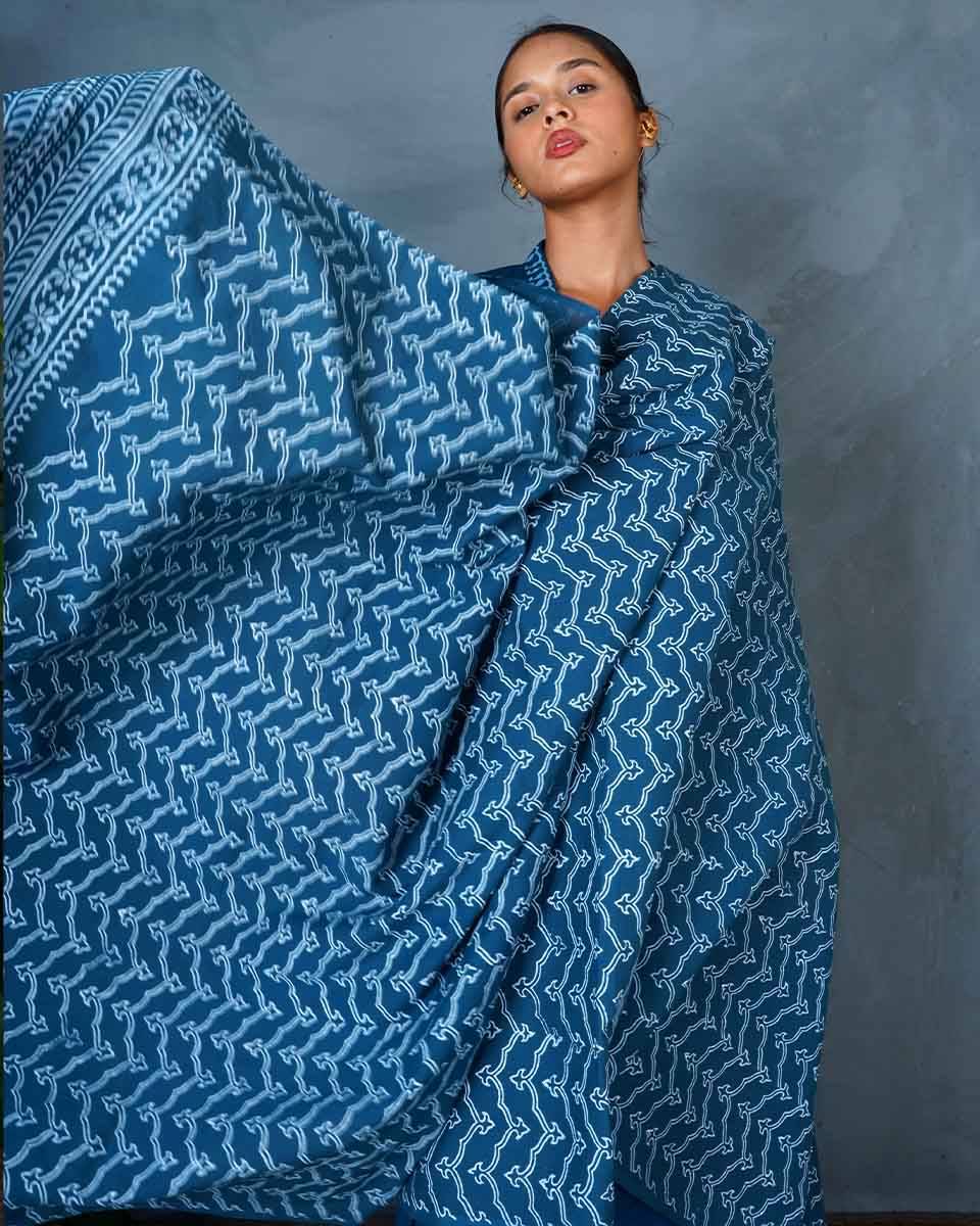 Shyama Teal Green Hand Block Printed Dupatta-MYA